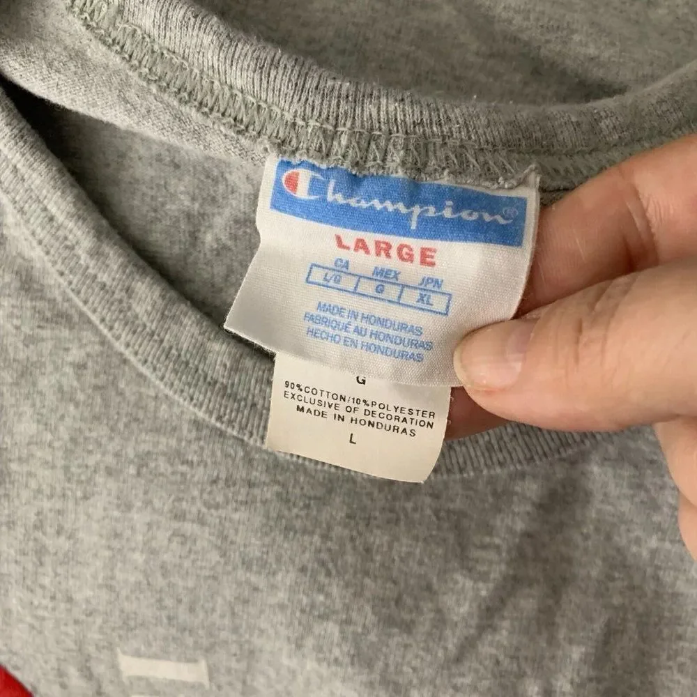 Vintage 90s Champion Crewneck T Shirt L Grey Short Sleeves Heavy Weight Cotton - Picture 8 of 8